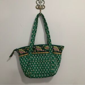Vera Bradley Large Green Floral Tote Bag Purse Like New